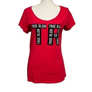 TRUE RELIGION WOMENS RED SHORT SLEEVE SHIRT SIZE LARGE